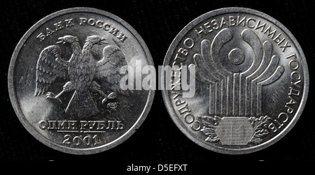 1 Rubel Münze, 10. Jahrestag der GUS-Staaten, Russland, 2001 Stockfoto