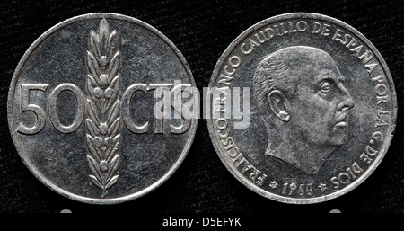 50 Centimos Münze, Francisco Franco, Spanien, 1966 Stockfoto