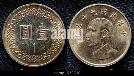 1 Yuan-Münze, Chiang Kai-Shek, Taiwan Stockfoto