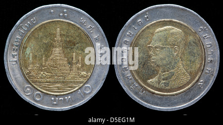 10 Baht Münze, Tempel der Morgenröte, Thailand Stockfoto