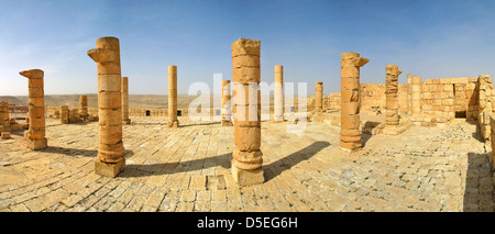 Spalten und antiken Ruinen der alten Stadt Avdat gegründet und durch die Nabatäer in der Wüste Negev in Israel (Panorama) bewohnt. Stockfoto