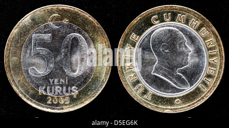 50 neue Kurus Münze, Türkei, 2005 Stockfoto