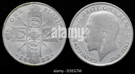 1 Florin (2 Shillings) Silbermünze, König George V, UK, 1922 Stockfoto