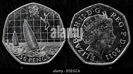 50 Cent Münze, Olympischen Spiele 2012 in London, Segeln, UK, 2011 Stockfoto