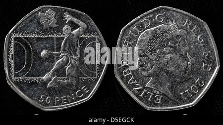 50 Cent Münze, 2012 London Olympische Spiele, Handball, UK, 2011 Stockfoto