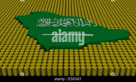 Saudi Arabien Karte Flagge mit Öl Fässer illustration Stockfoto