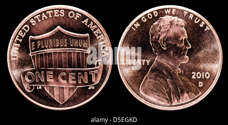 1-Cent-Münze, Union Schild, USA, 2010 Stockfoto