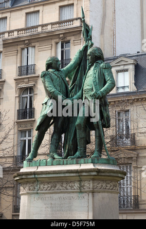 Statue von George Washington und Lafayette (1890) von Auguste Bartholdi, Platz des États-Unis, Paris, Frankreich Stockfoto