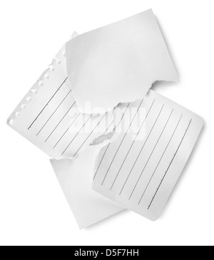 Blatt Liniertes Papier isoliert auf weißem Hintergrund Stockfoto