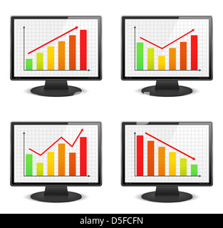 Computer-Monitore mit verschiedenen Graphen Stockfoto