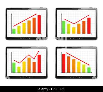 Unterschiedlichen Balkendiagramme auf dem Bildschirm des Tablet-computer Stockfoto