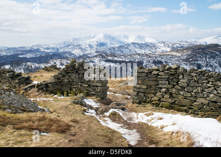 Winter-Blick Richtung Loughrigg fiel von Herrn Crag Seenplatte Cumbria England UK Stockfoto