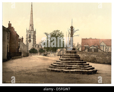 [Repton Cross, Kirche und Schule, Derbyshire, England] (LOC) Stockfoto