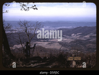 Eine Frau malt einen Blick auf das Shenandoah Valley vom Skyline Drive, nahe einem Eingang zum Appalachian Trail, Virginia (LOC) Stockfoto