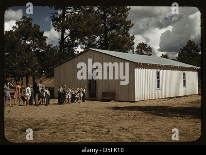 Die Schule in Pie Town, New Mexico gehalten wird in der Farm Bureau Gebäude, das durch gemeinsame Anstrengung (LOC) erbaut wurde Stockfoto