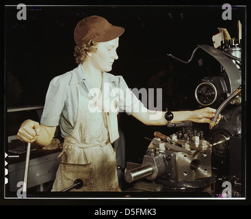 Beulah Faith, 20, war früher Verkaufspersonal im Kaufhaus, Reibwerkzeuge für den Transport auf Drehmaschine, Consolidated Aircraft Corp., Fort Worth, Texas (LOC) Stockfoto