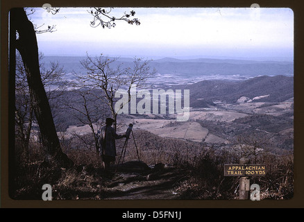 Eine Frau malt einen Blick auf das Shenandoah Valley vom Skyline Drive, nahe einem Eingang zum Appalachian Trail, Virginia (LOC) Stockfoto