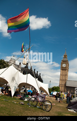 Frieden Demonstranten Camp außerhalb des Parliament House, Westminster Square, London, Vereinigtes Königreich Stockfoto