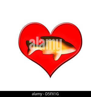 dieses Herz und Fische für Liebhaber Angeln Stockfoto