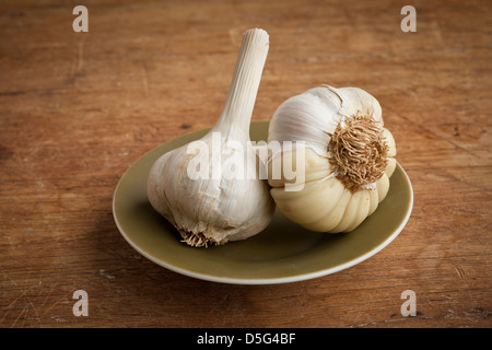Studio gedreht Knoblauch auf einen kleinen Teller Stockfoto