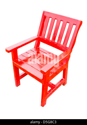 Roter Stuhl aus Holz, Isolated On White. Stockfoto