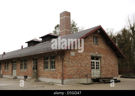 KZ Dachau. NS-Lager der Gefangenen in 1933 eröffnet. Barrack X. Gebäude wo die Krematorien und Gaskammern sind. Stockfoto