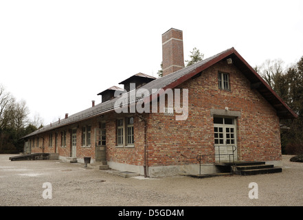 KZ Dachau. NS-Lager der Gefangenen in 1933 eröffnet. Barrack X. Gebäude wo die Krematorien und Gaskammern sind. Stockfoto