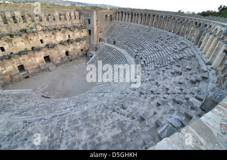 Der am besten erhaltenen Theater aus der Antike. Das Theater von Aspendos in der Nähe von Antalya, Südtürkei Stockfoto