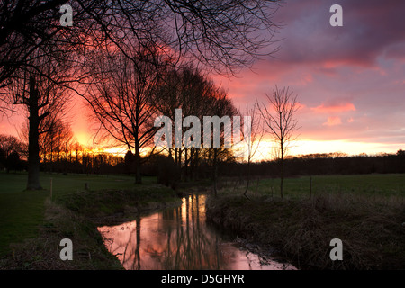 Stisted, Essex, England. Blick auf den Fluss Blackwater bei Sonnenuntergang auf dem Gelände des Golfplatzes Braintree Stockfoto