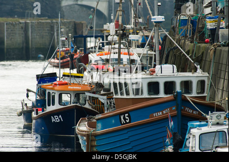 Kleine Fischerboote vertäut im Hafen Marina. Aberystwyth Wales UK, Stockfoto