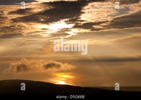 Isle Of Man, Snaefell, Blick westlich vom Gipfel bei Sonnenuntergang Stockfoto