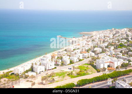 Luftaufnahme der Bucht von Haifa und Umgebung, Haifa, Israel, Nahost Stockfoto