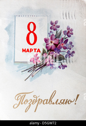 Alte Ansichtskarte "8. März" mit Blumen, Russland Stockfoto
