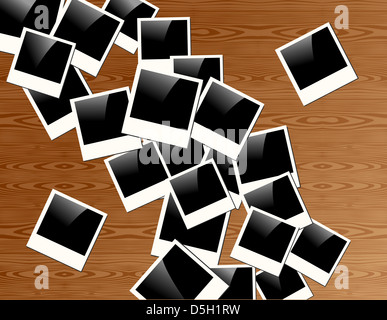 Alte Polaroid-Bilder auf Holz Hintergrund. Vektor-Datei geschichtet für einfache Handhabung und individuelle Farbgebung. Stockfoto