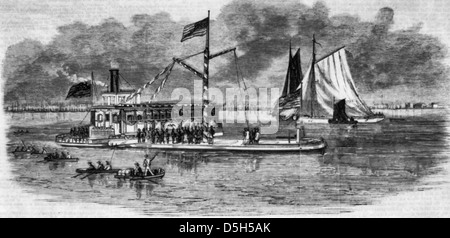 Der Präsident Leichenwagen auf einem leichteren, Annäherung an New York, von Jersey City 24. April 1865 - Beerdigung von Abraham Lincoln Stockfoto