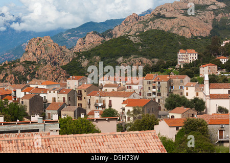 Frankreich, Korsika, Calanche, Piana, erhöhten Blick auf die Stadt Stockfoto