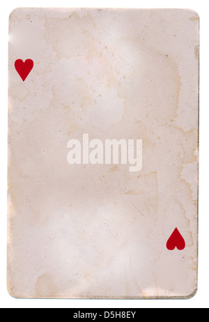 alten Grunge Spielkarte Hintergrund mit zwei Herzen, die isoliert auf weiss Stockfoto