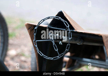 Chain Link Lenkrad auf Soap Box Auto am Soap Box Rennen teilnehmen. Stockfoto