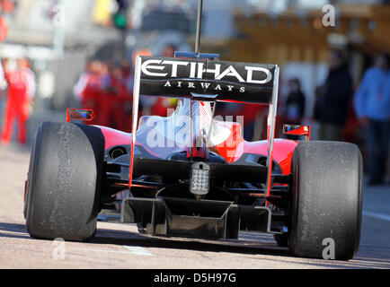 Brasilianische F1-Fahrer Felipe Massa Ferrari während Performance tests mit der neuen 2010-Auto auf der Rennstrecke in Valencia, Spanien, 1. Februar 2010. Siebenfache Formel1 Weltmeister Schumacher ist wieder am Netz, nach drei Jahren pause für den neuen Mercedes-GP-Team ab. Formel, die die erste Rennen im Jahr 2010 am 14. März in Bahrain, Vereinigte Arabische Emirate stattfinden wird. Foto: Jens Stockfoto