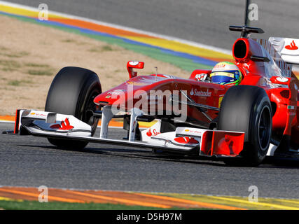 Brasilianische F1-Fahrer Felipe Massa Ferrari während Performance tests mit der neuen 2010-Auto auf der Rennstrecke in Valencia, Spanien, 1. Februar 2010. Siebenfache Formel1 Weltmeister Schumacher ist wieder am Netz, nach drei Jahren pause für den neuen Mercedes-GP-Team ab. Formel, die die erste Rennen im Jahr 2010 am 14. März in Bahrain, Vereinigte Arabische Emirate stattfinden wird. Foto: Jens Stockfoto