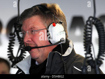 Ross Brawn, Teamchef von Mercedes Grand Prix gesehen bei Tests auf der Rennstrecke in Valencia, Spanien, 1. Februar 2010 Englisch. Foto: JENS Büttner Stockfoto