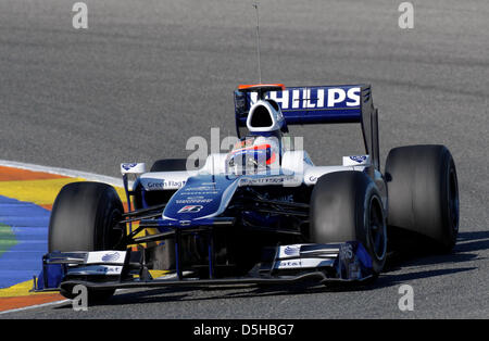 Brasilianische Formel-1-Pilot Rubens Barrichello von Williams in Aktion während der Tests auf der Rennstrecke in Valencia, Spanien, 1. Februar 2010 gesehen. Foto: JENS Büttner Stockfoto