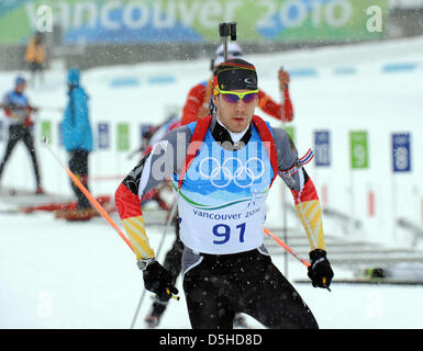 Arnd Peiffer Deutschlands in Aktion während der Männer Biathlon-Training bei den Olympischen Spielen in Vancouver 2010, Whistler, Kanada, 11. Februar 2010. Foto: Martin Schutt +++(c) Dpa - Bildfunk +++ Stockfoto