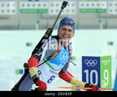 Michael Greis Deutschlands in Aktion während der Biathlon-Herren-Training im Olympic Park während der Olympischen Spiele in Vancouver 2010, Whistler, Kanadas, 12. Februar 2010. Foto: Martin Schutt +++(c) Dpa - Bildfunk +++ Stockfoto