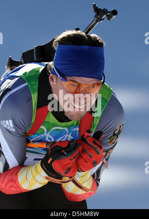 Michael Greis Deutschlands in Aktion während der Männer Biathlon 20km Einzelwettkampf im Whistler Olympic Park während der Olympiade Vancouver 2010 in Whistler, Kanada, 18. Februar 2010.  +++(c) Dpa - Bildfunk +++ Stockfoto