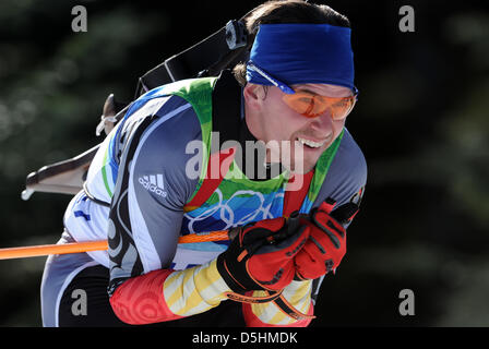 Michael Greis Deutschlands in Aktion während der Männer Biathlon 20km Einzelwettkampf im Whistler Olympic Park während der Olympiade Vancouver 2010 in Whistler, Kanada, 18. Februar 2010.  +++(c) Dpa - Bildfunk +++ Stockfoto