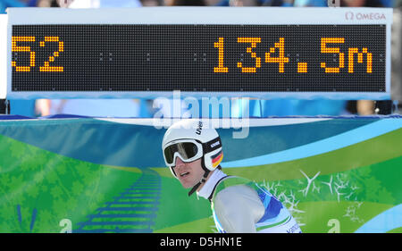 Michael Uhrmann Deutschlands während der Skispringen Großschanze Individuum im Olympic Park während der Olympischen Spiele in Vancouver 2010, Whistler, Kanada, 19. Februar 2010. Foto: Martin Schutt +++(c) Dpa - Bildfunk +++ Stockfoto