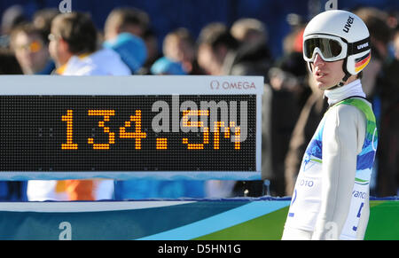 Michael Uhrmann Deutschlands während der Skispringen Großschanze Individuum im Olympic Park während der Olympischen Spiele in Vancouver 2010, Whistler, Kanada, 19. Februar 2010. Foto: Martin Schutt +++(c) Dpa - Bildfunk +++ Stockfoto