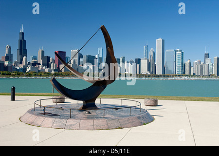 SUNDAIL ADLER PLANETARIUM LAKESHORE SKYLINE VON DOWNTOWN CHICAGO ILLINOIS USA Stockfoto