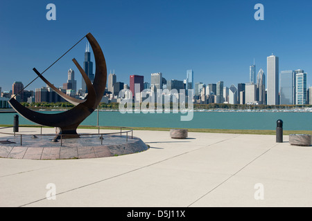 SUNDAIL ADLER PLANETARIUM LAKESHORE SKYLINE VON DOWNTOWN CHICAGO ILLINOIS USA Stockfoto